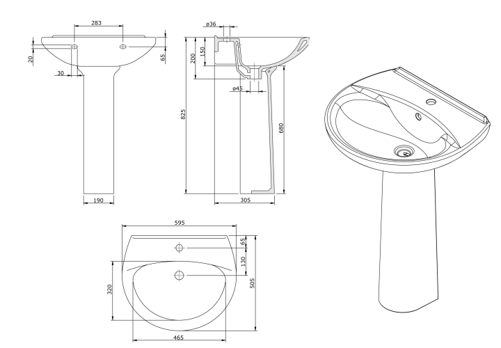 Lavabo de pie Unisan Sanidusa Benissa Croquis 2