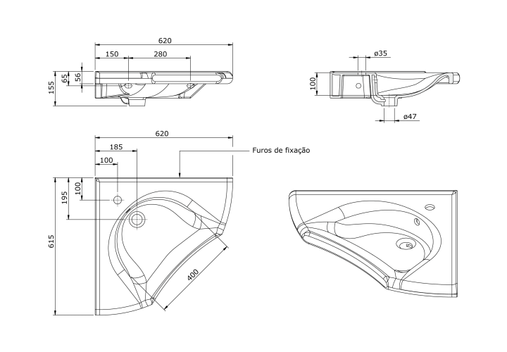 Lavabo suspendido Unisan New Wccare PMR Croquis 2