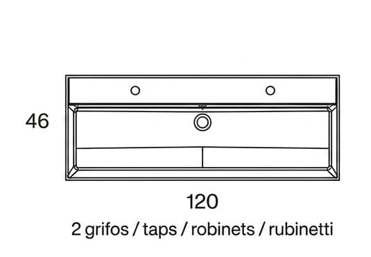 Lavabo encastrado para dos grifos de un seno 12 cm alto Viso Lila Croquis 3