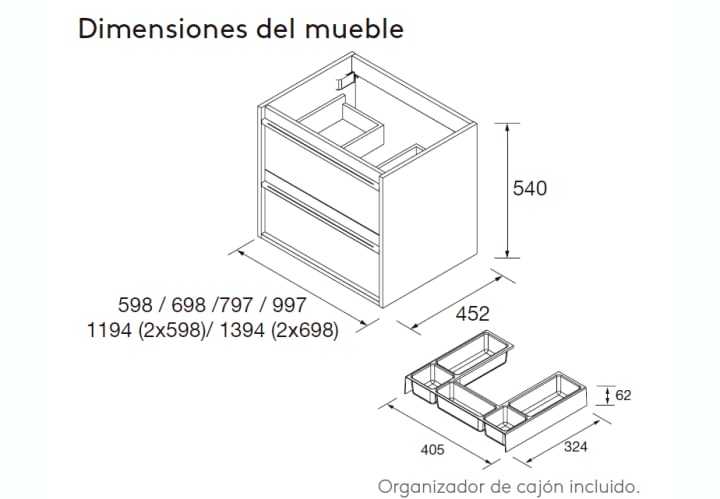 Mueble de baño con encimera de madera Salgar Attila Croquis 27