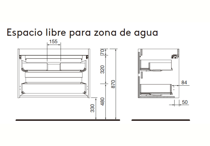 Mueble de baño con encimera de madera Salgar Attila Croquis 30
