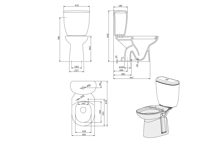 Pack inodoro + bidé Unisan Sanindusa Benissa Croquis 4