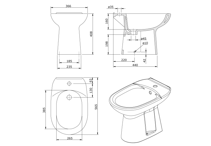 Pack inodoro + bidé Unisan Sanindusa Benissa Croquis 5