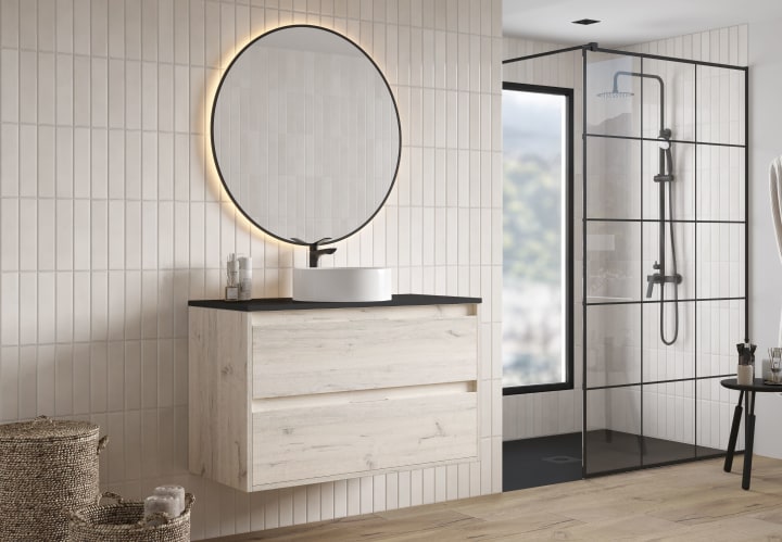 Mueble de baño con encimera Piedra Compactada negra Bruntec Artemisa Principal 4