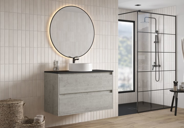 Mueble de baño con encimera Piedra Compactada negra Bruntec Artemisa Principal 2