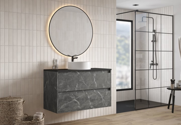 Mueble de baño con encimera Piedra Compactada negra Bruntec Artemisa Principal 3