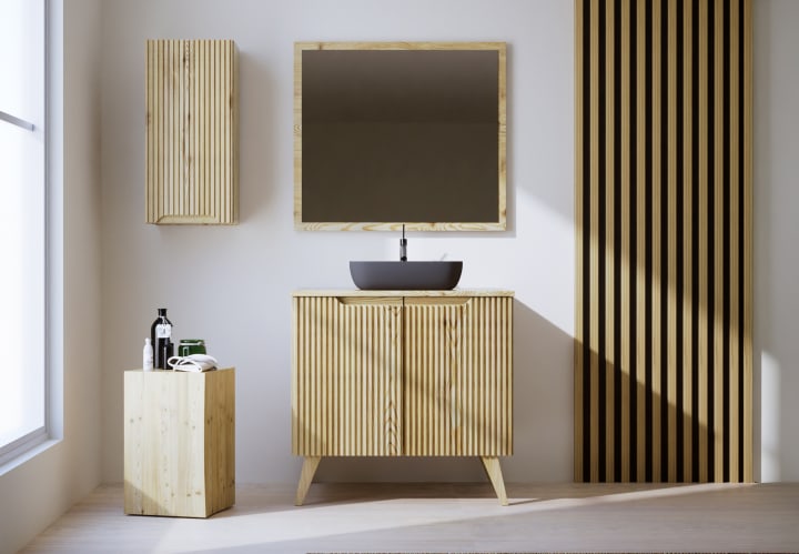 Mueble de baño con encimera de madera maciza con patas Bruntec Alpes 14 Principal 1