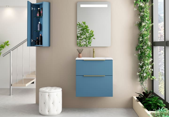 Conjunto mueble de baño fondo reducido 39cm Coycama Comet tirador dorado Principal 2