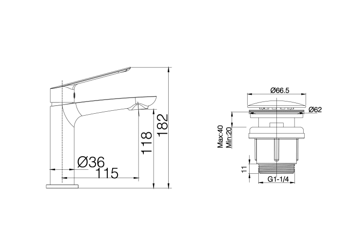 Pack Grifo de lavabo Imex Lúxor + Válvula click-clack Croquis 8