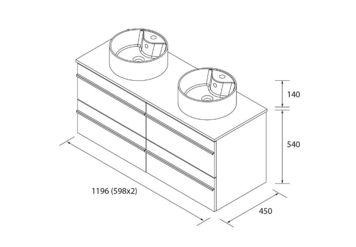 Conjunto mueble de baño con lavabo sobre encimera Salgar Born Croquis 5