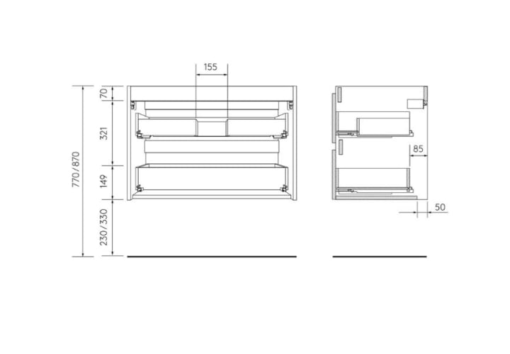 Conjunto mueble de baño con lavabo sobre encimera Salgar Born Croquis 8
