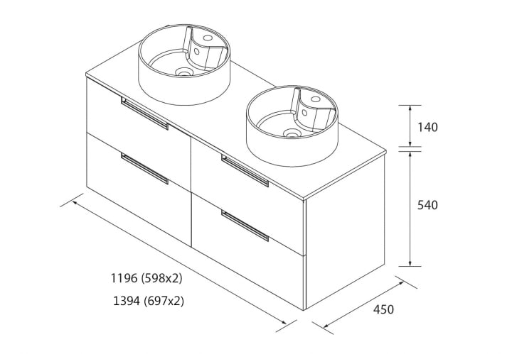 Conjunto mueble de baño Salgar Leni con lavabo sobre encimera Croquis 16