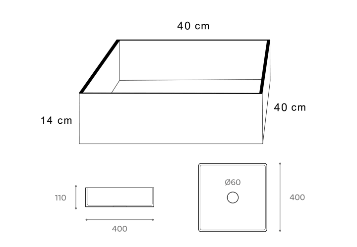 Lavabo sobre encimera Art and Bath Cube Croquis 2