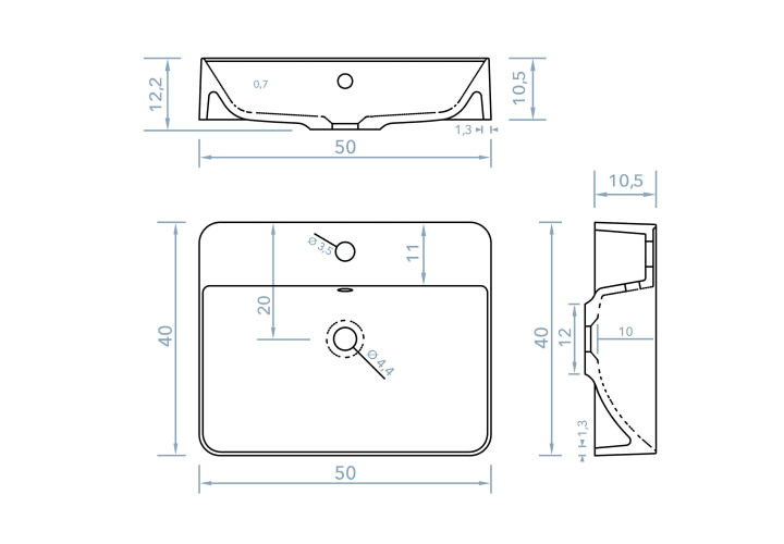 Lavabo sobre encimera Bruntec Dante Croquis 1