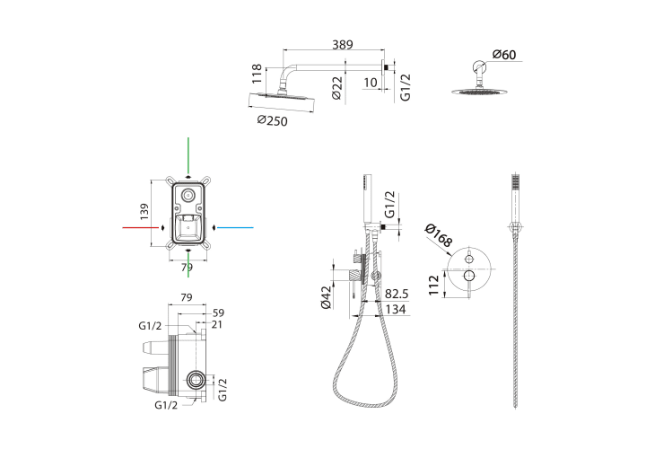 Conjunto de ducha empotrado Imex Bless Croquis 24