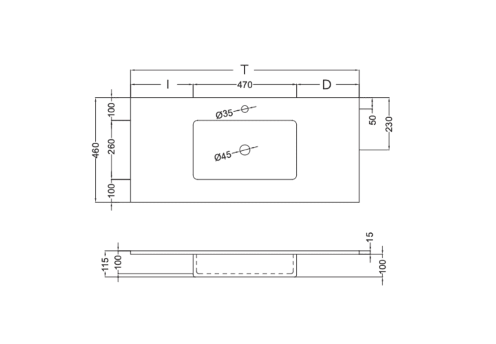 Lavabo encastrado Coycama Ambar Croquis 6