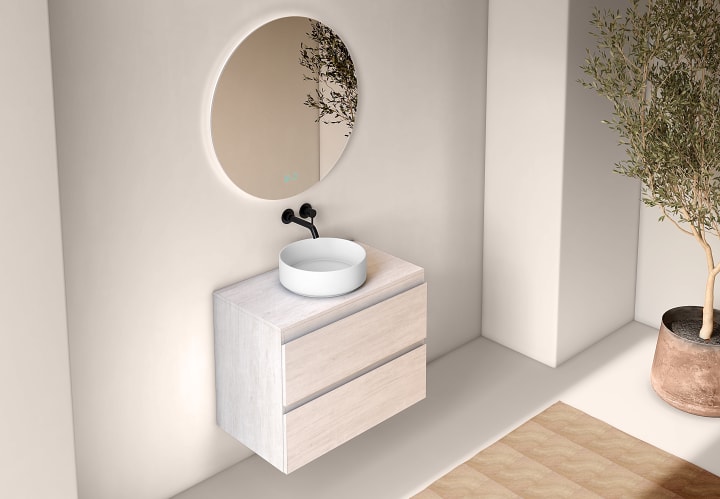 Mueble de baño fondo reducido 39 cm con encimera de madera Bruntec Roma Principal 3
