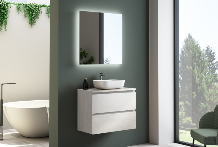 Mueble de baño fondo reducido 39 cm con encimera de madera Bruntec Roma Principal 4