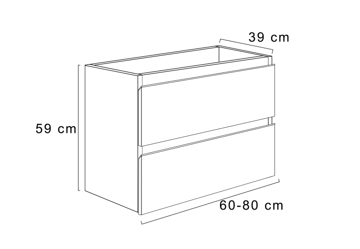 Mueble de baño fondo reducido 39 cm con encimera de madera Bruntec Roma Croquis 10