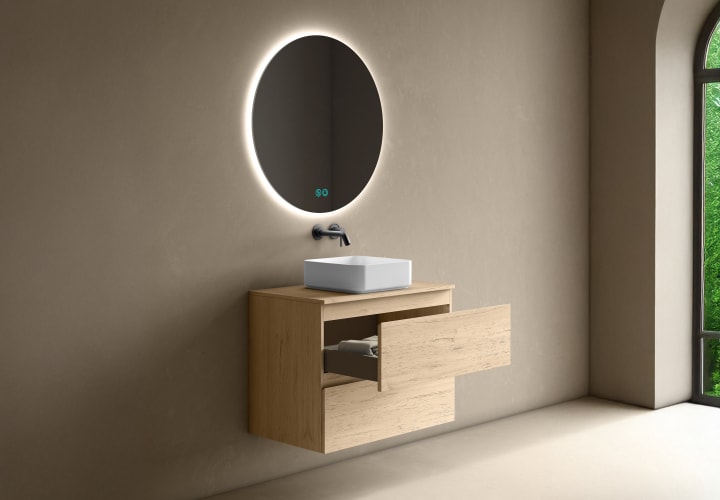 Mueble de baño fondo reducido 39 cm con encimera de madera Bruntec Roma Detalle 8