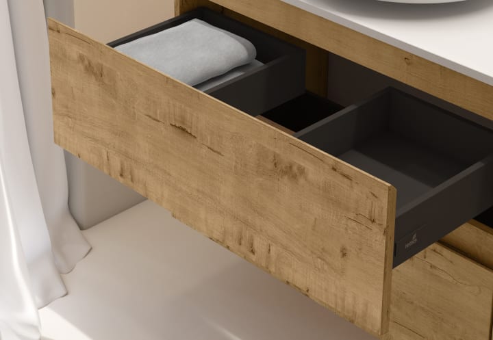 Mueble de baño fondo reducido 39 cm con encimera de madera Bruntec Roma Detalle 6