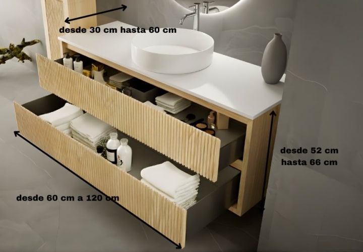 Mueble de baño madera maciza con encimera solid surface Bruntec Alpes 19 Croquis 4