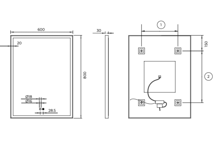 Espejo de baño con luz LED Ledimex Suiza Croquis 9