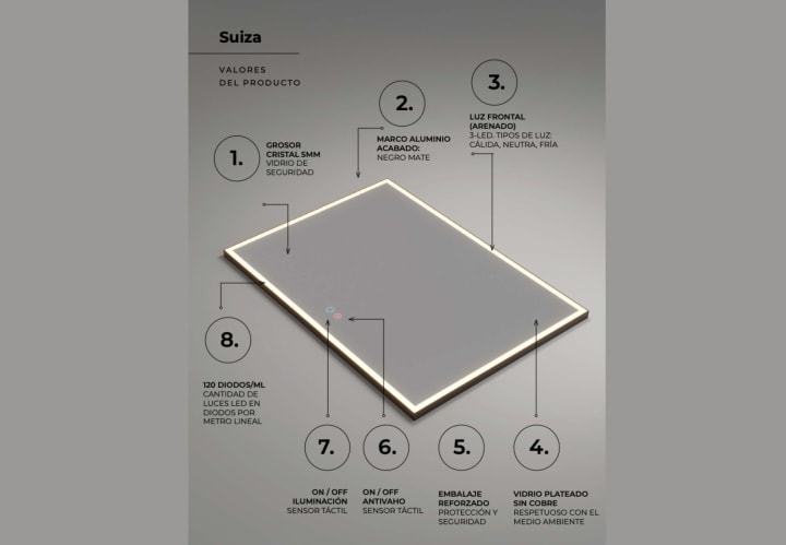 Espejo de baño con luz LED Ledimex Suiza Detalle 6