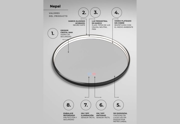 Espejo de baño con luz LED Ledimex Nepal Detalle 4