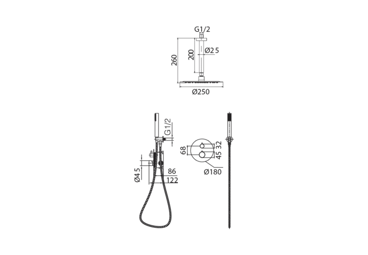 Conjunto de ducha empotrado de Imex Génova Croquis 6
