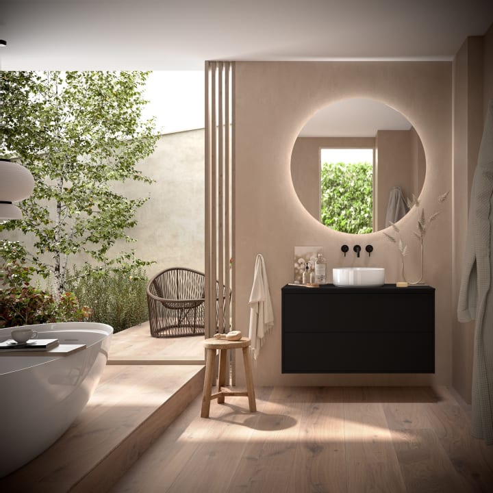 Conjunto mueble de baño con encimera de madera Salgar Optimus Principal 2