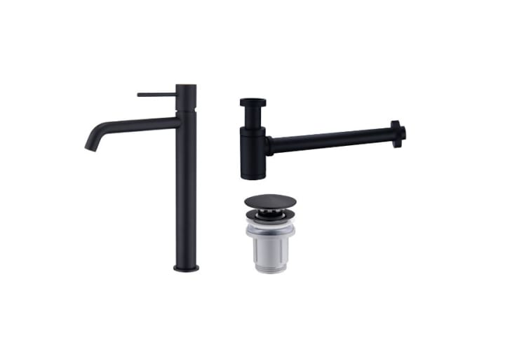 Pack Grifo de lavabo caño alto Imex Monza + Válvula click-clack + Sifón visto redondo Principal 1