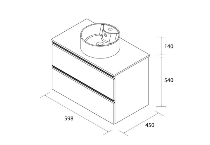Mueble de baño para lavabo sobre encimera Salgar Bequia nórdico Croquis 13