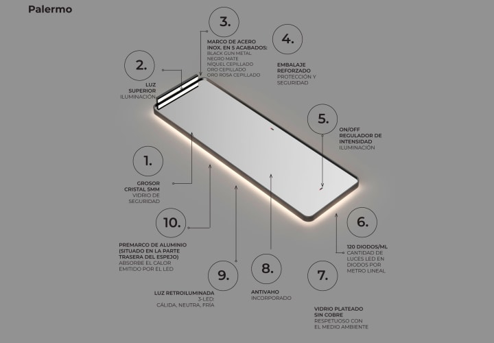 Espejo de baño con luz LED Ledimex Palermo opción 5