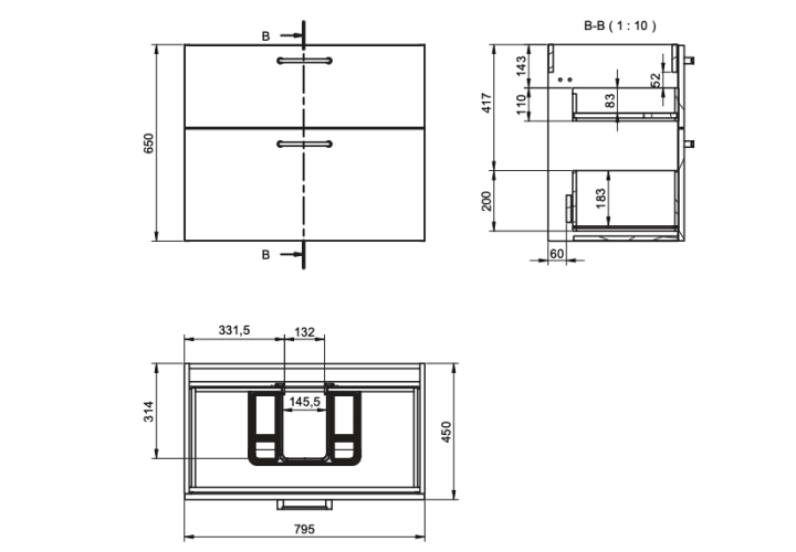 Conjunto mueble de baño con banquillo Viso Verso Croquis 14