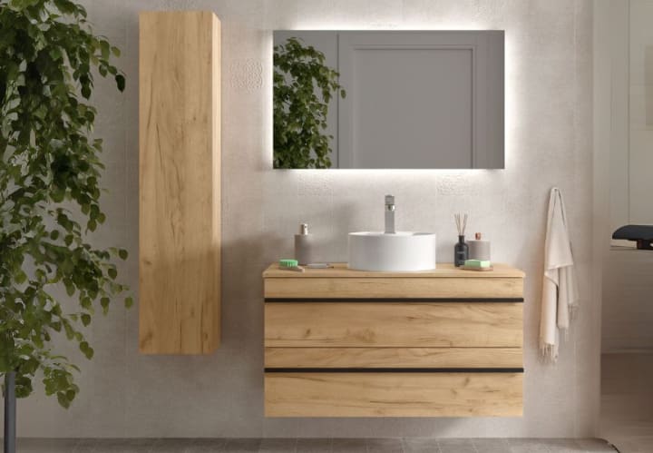 Conjunto mueble de baño con lavabo sobre encimera Salgar Born Ambiente 7