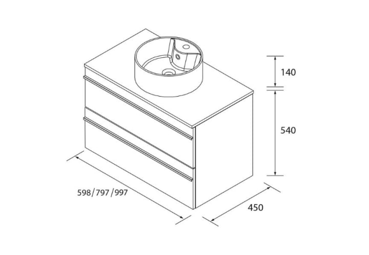 Conjunto mueble de baño con lavabo sobre encimera Salgar Born Croquis 8