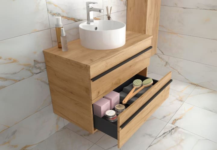 Conjunto mueble de baño con lavabo sobre encimera Salgar Born Detalle 2