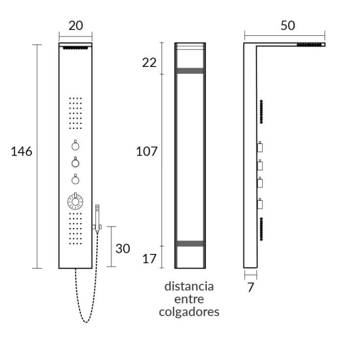 Columnas de ducha Sagobar Amanzi Croquis 1