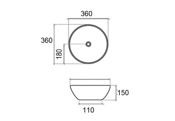 Lavabo sobre encimera Bruntec Capri XS Croquis 3
