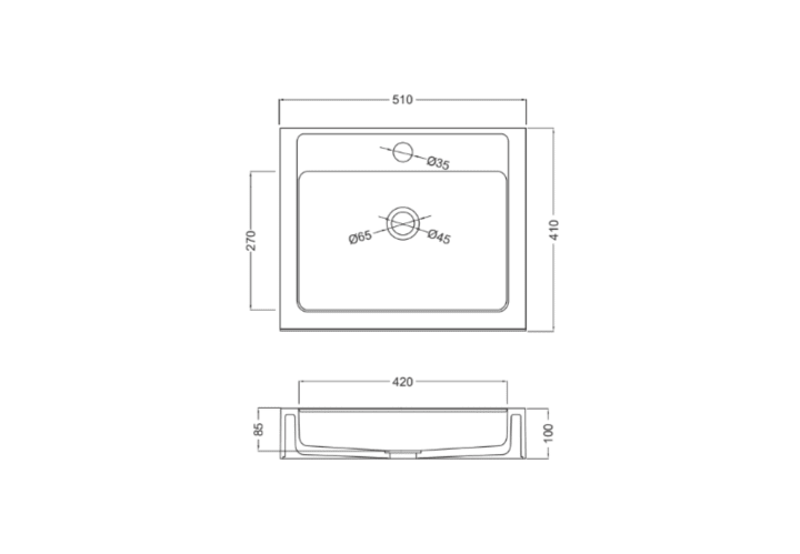 Lavabo encastrado Coycama Zafiro Croquis 1
