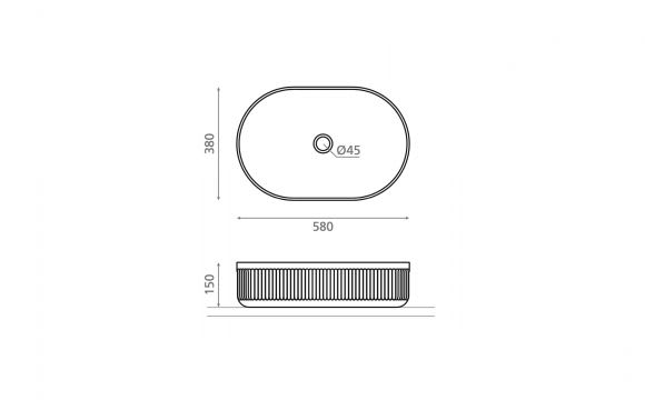 Lavabo sobre encimera Bathco Striae oval Croquis 4