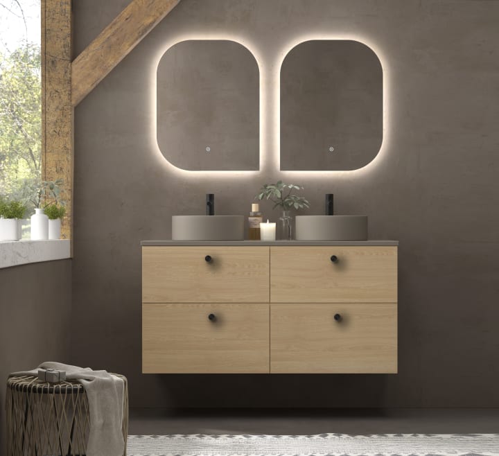 Conjunto mueble de baño con lavabos sobre encimera de microtec Avila Dos Carmen Principal 1