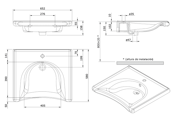 Lavabo suspendido Unisan New Wccare PMR Croquis 2