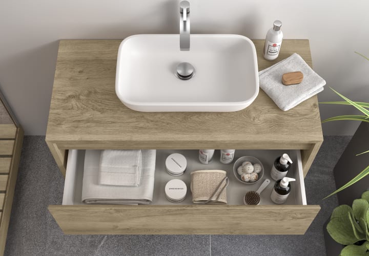 Mueble de baño Coycama lambda con encimera de madera Detalle 16