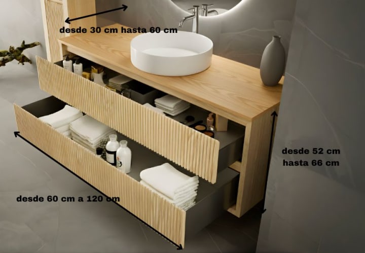 Mueble de baño madera maciza con encimera de madera Bruntec Alpes 19 Croquis 4