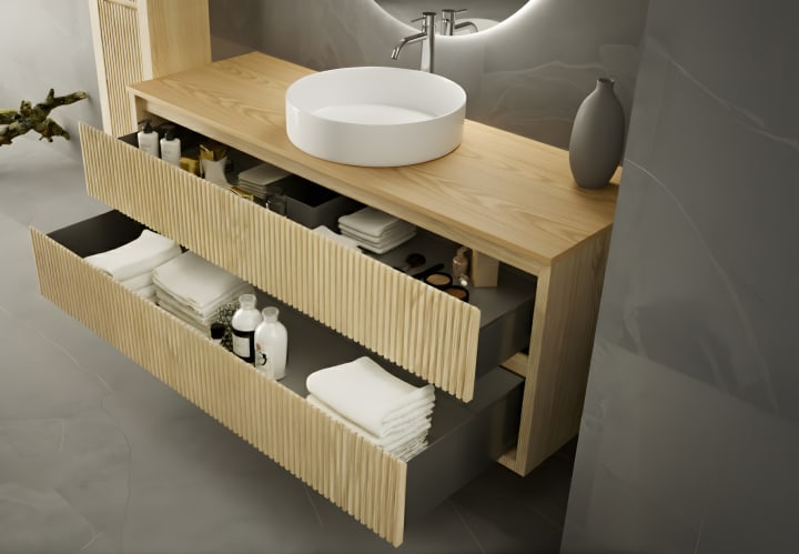 Mueble de baño madera maciza con encimera de madera Bruntec Alpes 19 Detalle 2