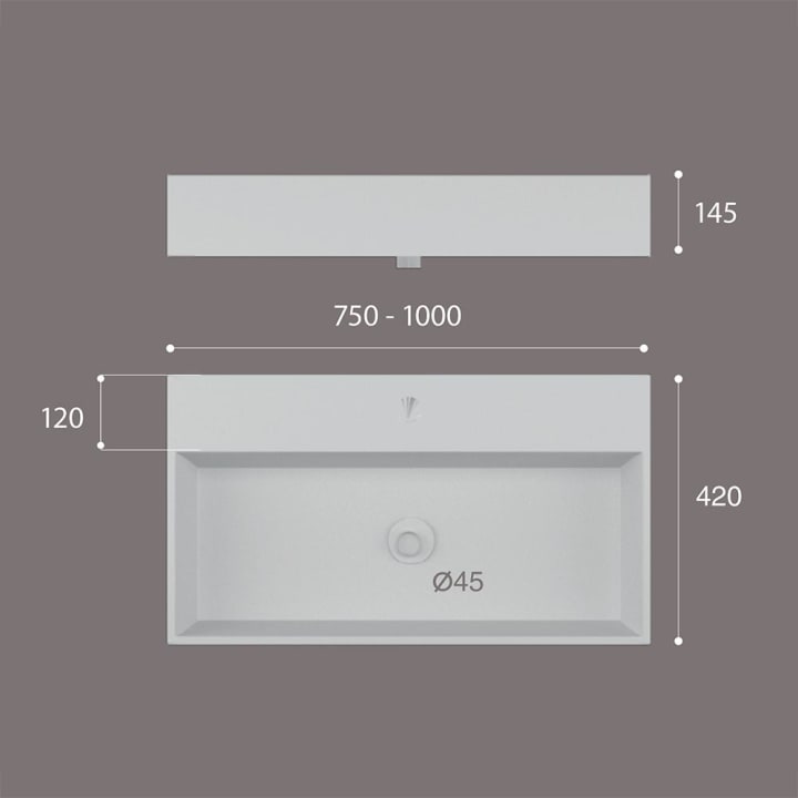 Lavabo suspendido fondo reducido Art and Bath Gemini Croquis 1
