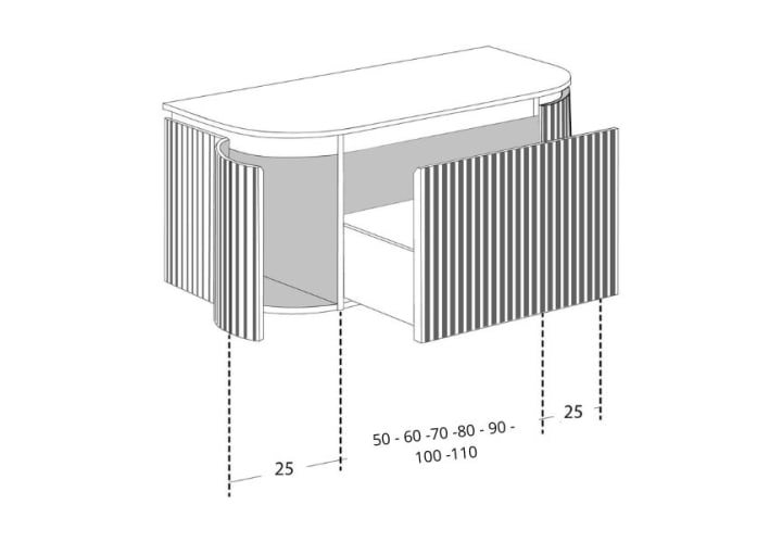 Mueble de baño madera varias medidas, maciza de fresno con encimera de madera Bruntec Neo Curve Croquis 6