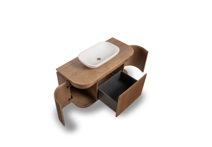 Mueble de baño madera varias medidas, maciza de fresno con encimera de madera Bruntec Neo Curve Detalle 2